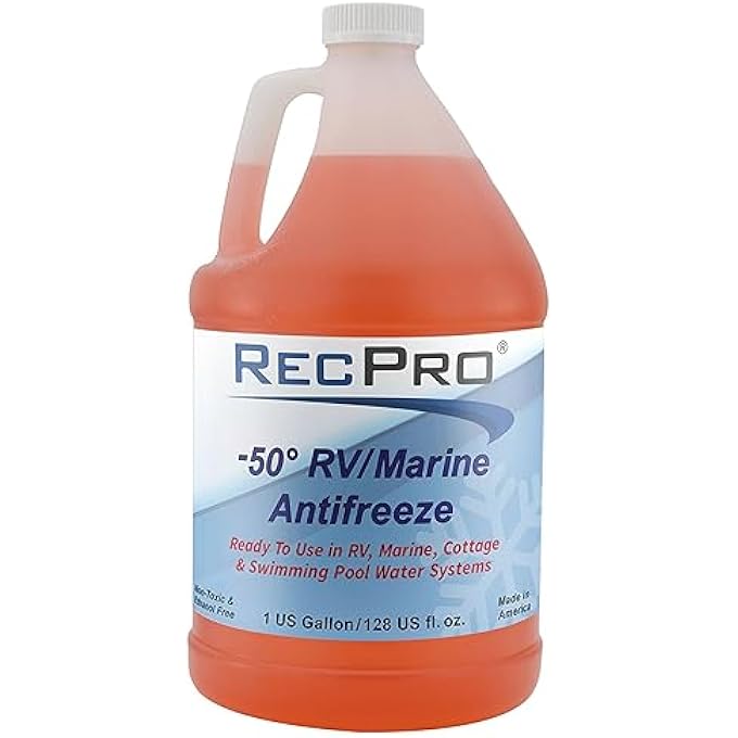 RecPro READY TO USE RV ANTIFREEZE FLUID FOR WINTERIZING RECREATIONAL VEHICLES AND MARINE ENGINE BLOCKS, -50 DEGREE FAHRENHEIT PROTECTION, 1 GALLON - Image 1